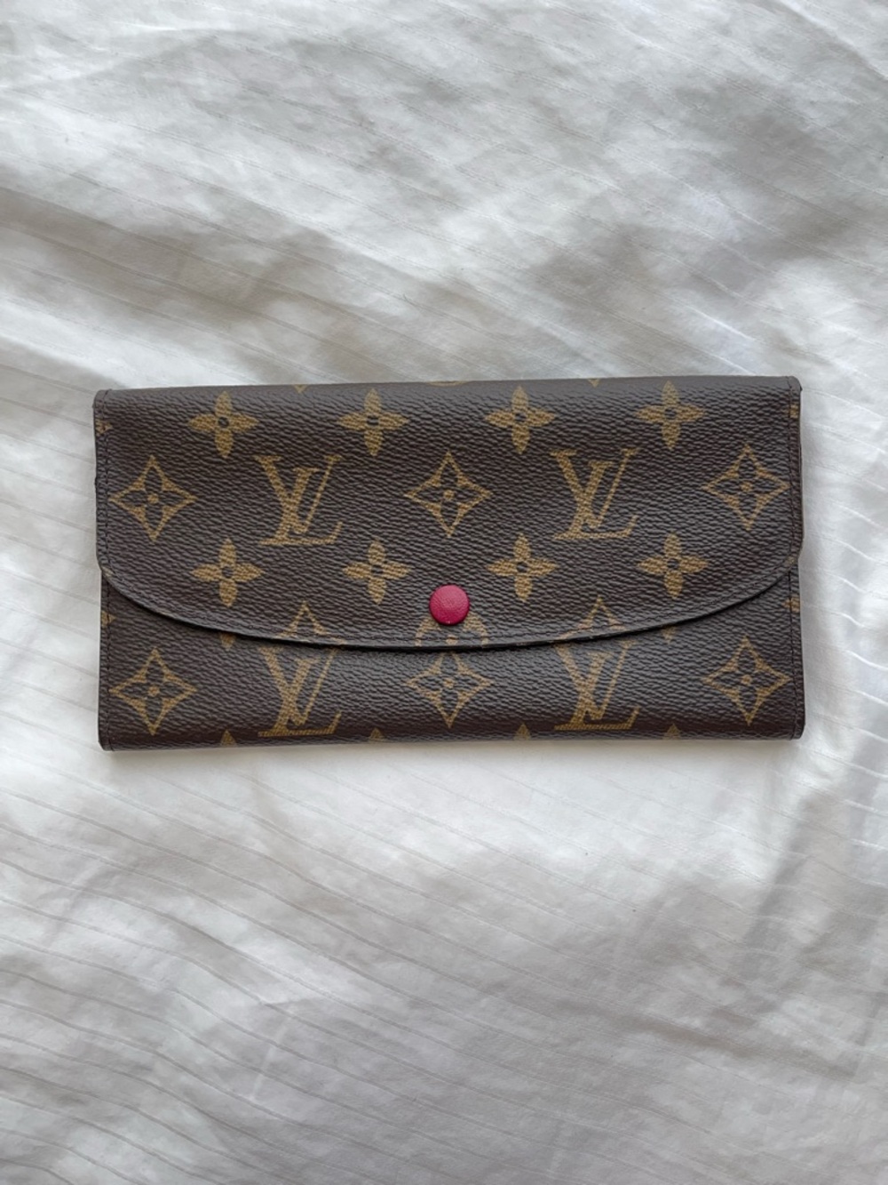 Louis Vuitton Brown Monogram Emilie Wallet with Pink Snap